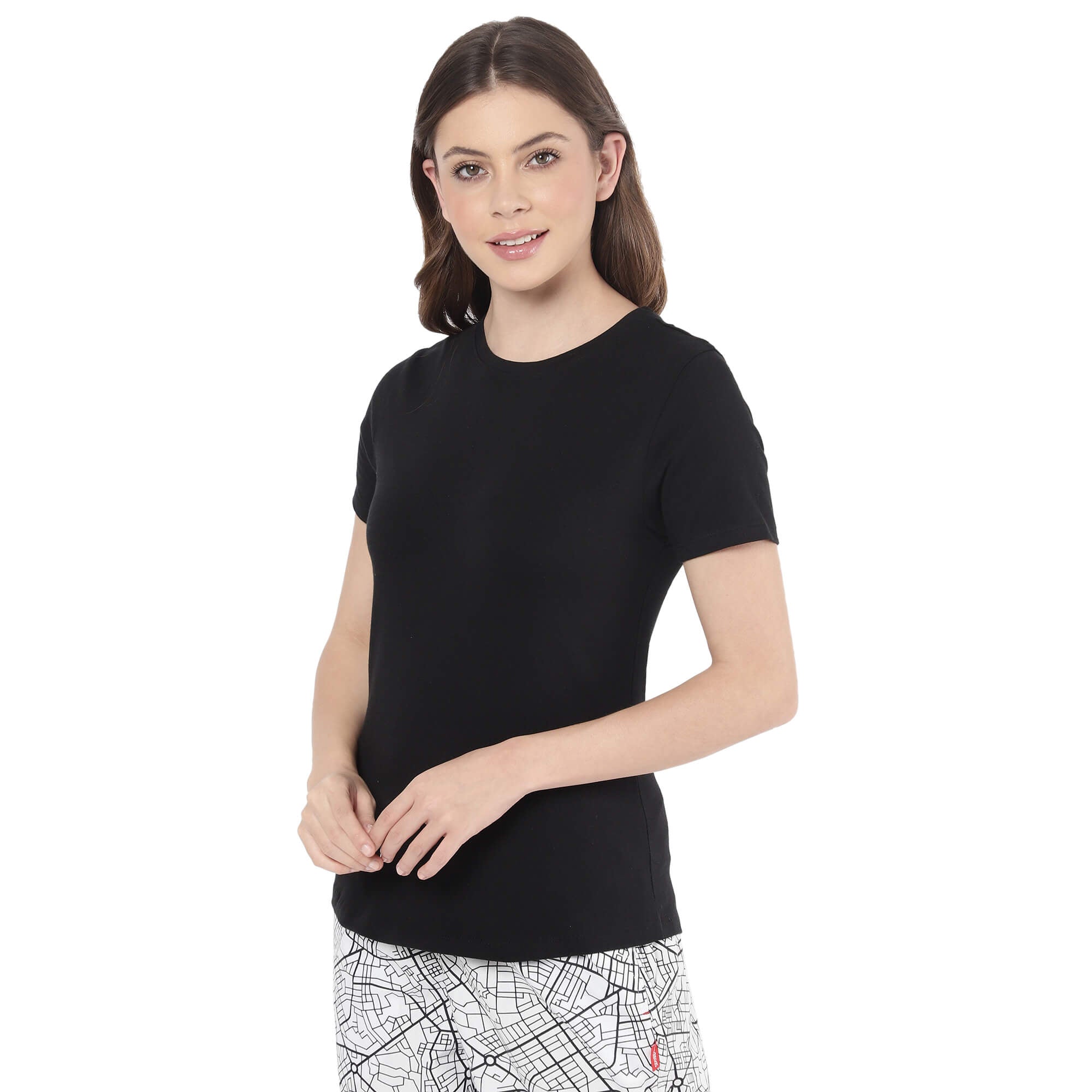 Black Solid T Shirt for Women