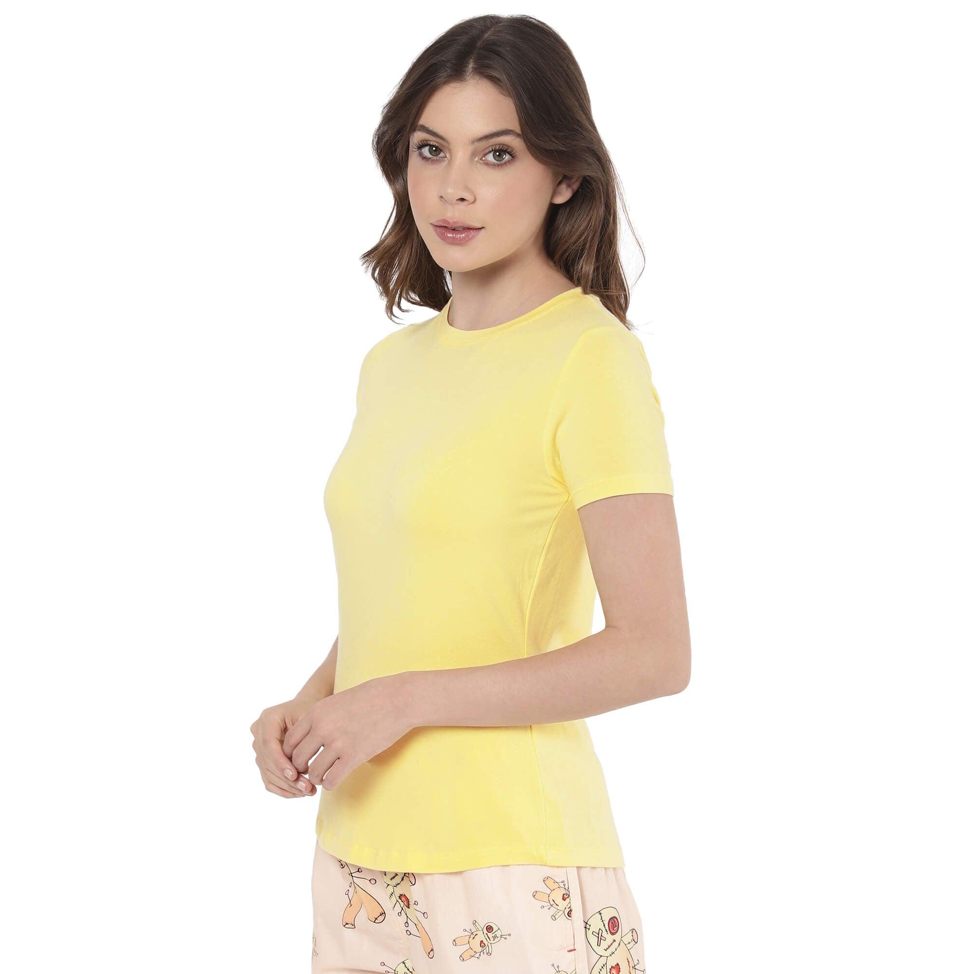 Yellow Solid T Shirt for Women