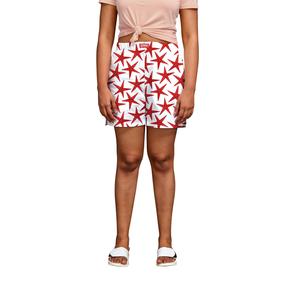 Red Starfish Boxer Shorts For Women