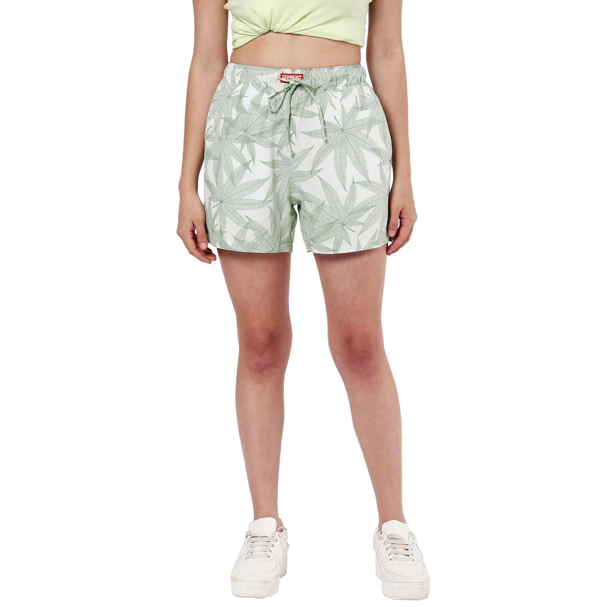 Green Leaf Boxer Shorts For Women