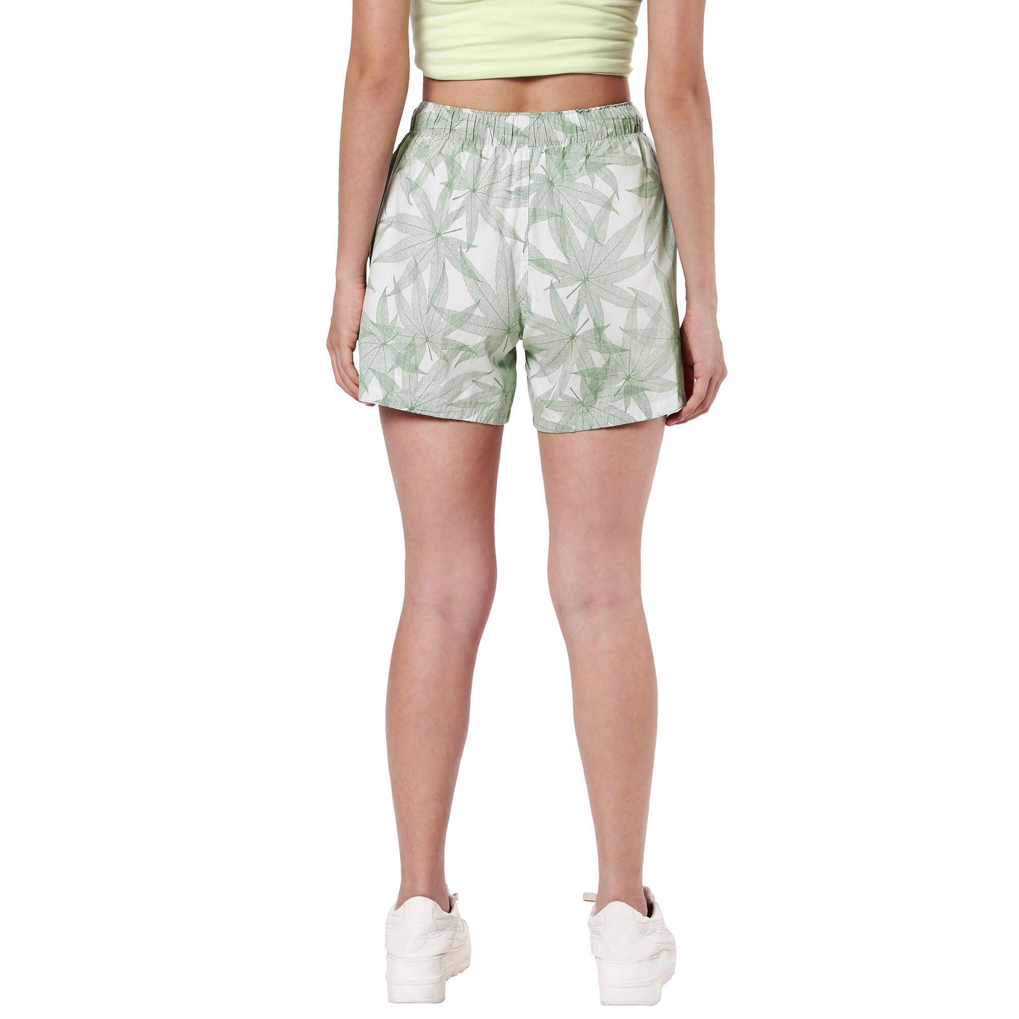Green Leaf Boxer Shorts For Women