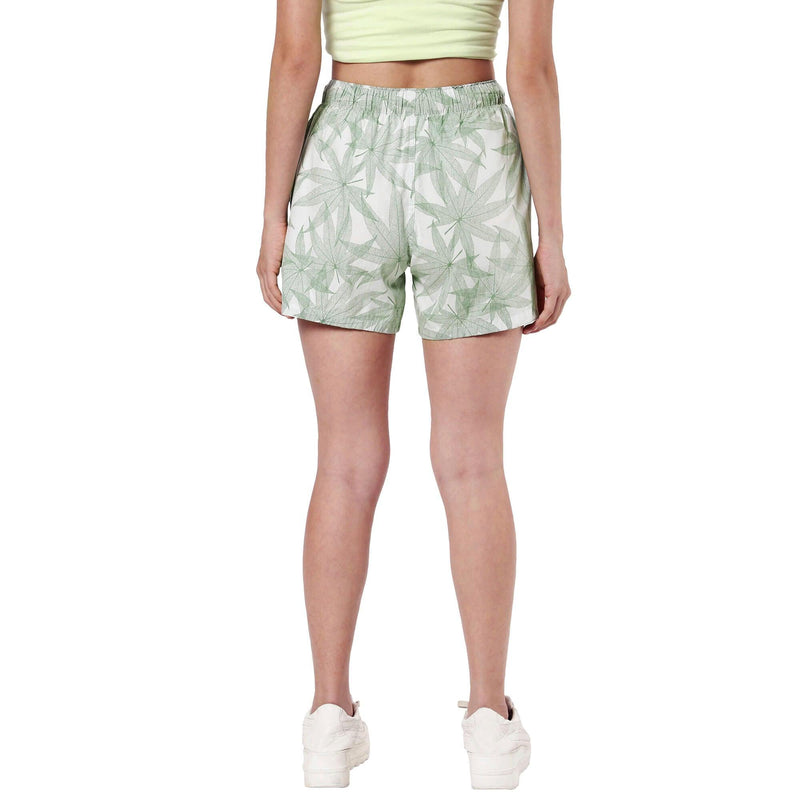 Green Leaf Boxer Shorts For Women