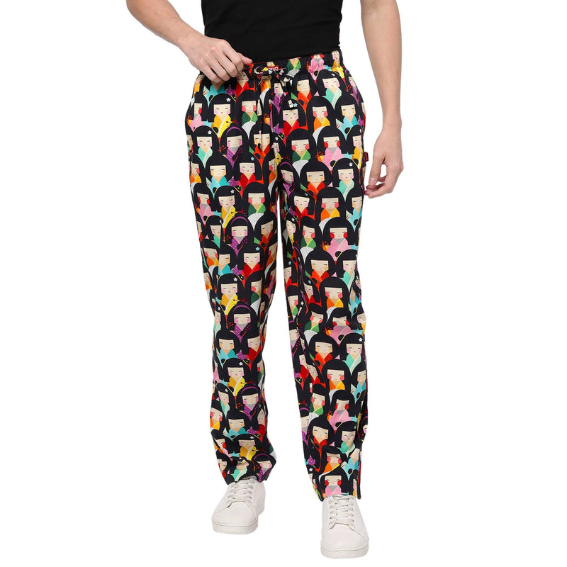 Japanese Dolls Printed Cotton Pajamas For Men