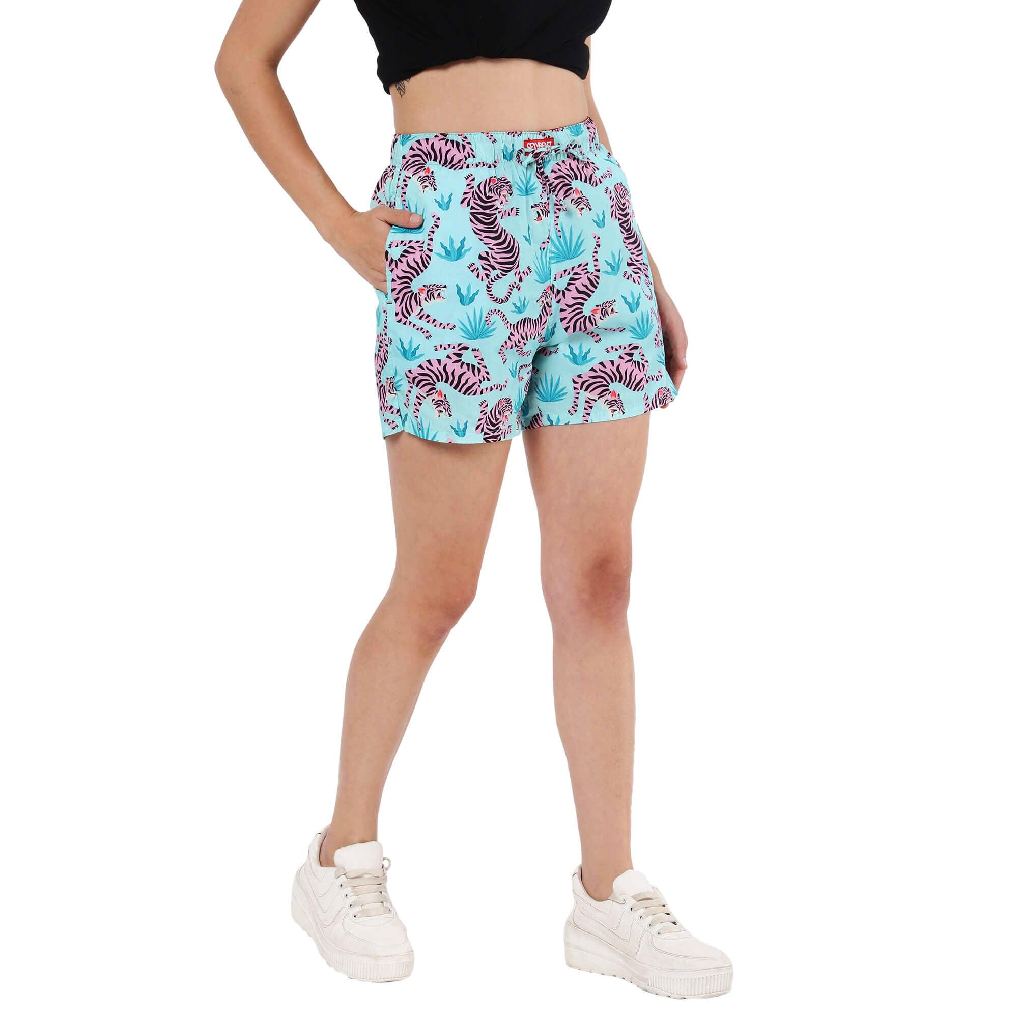 Pink Tigers Boxer Shorts For Women