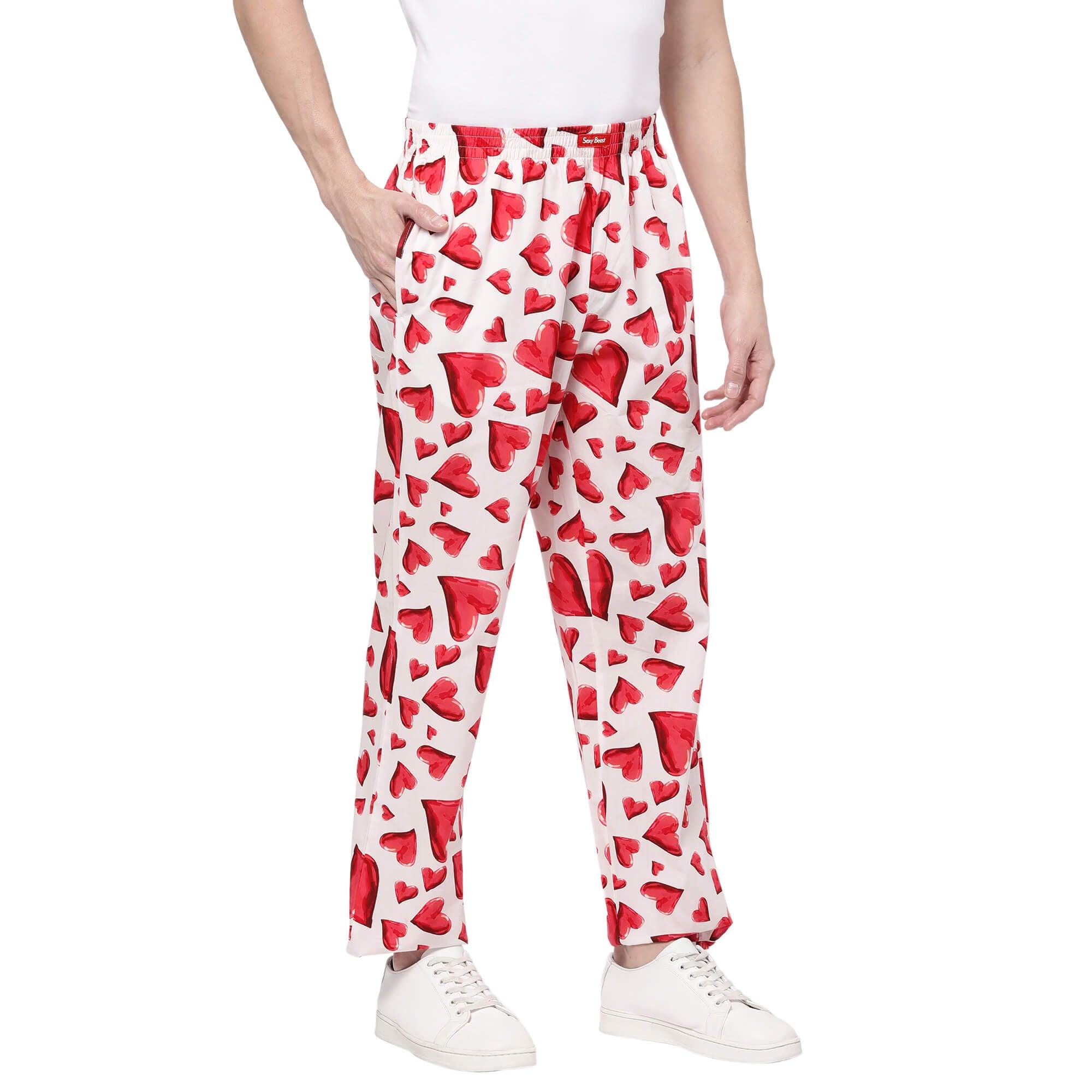 Valentine Hearts Printed Pyjamas For Men Online