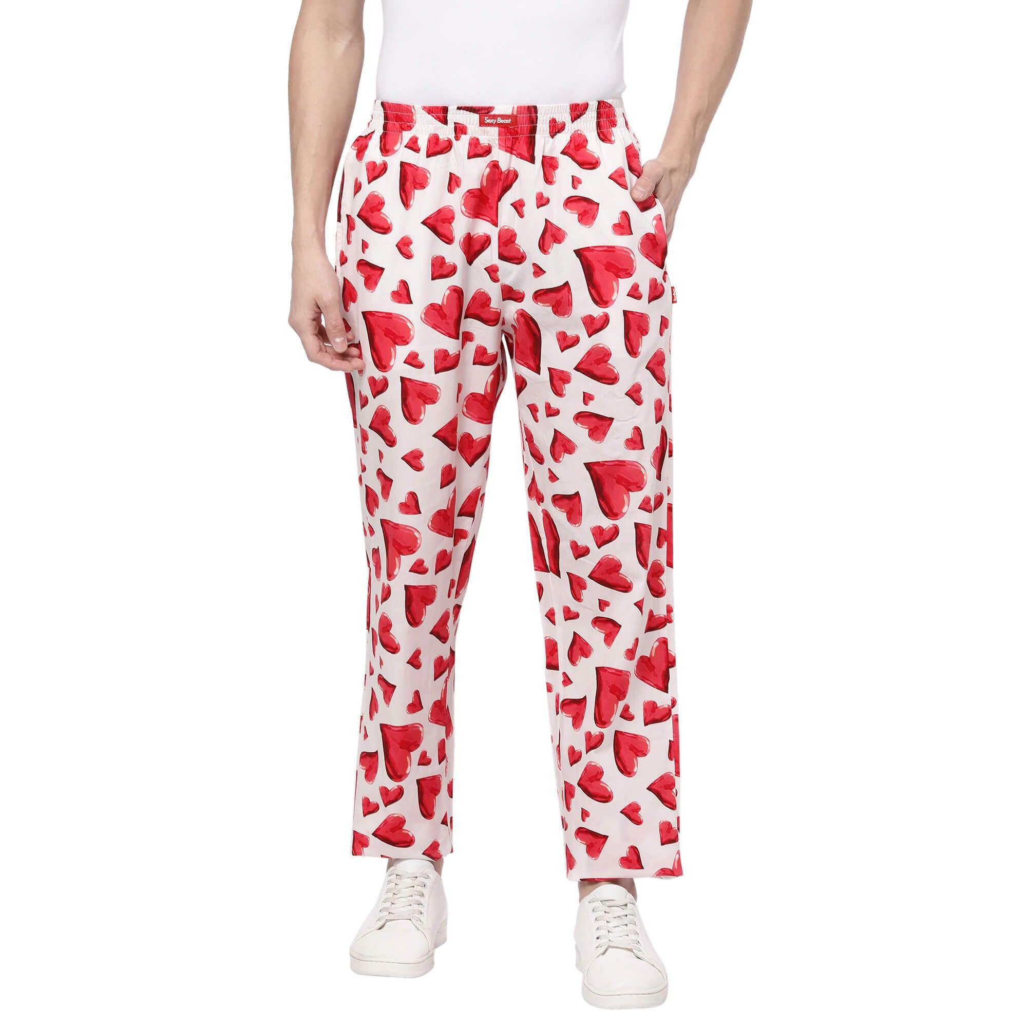 Valentine Hearts Printed Cotton Pajamas For Men