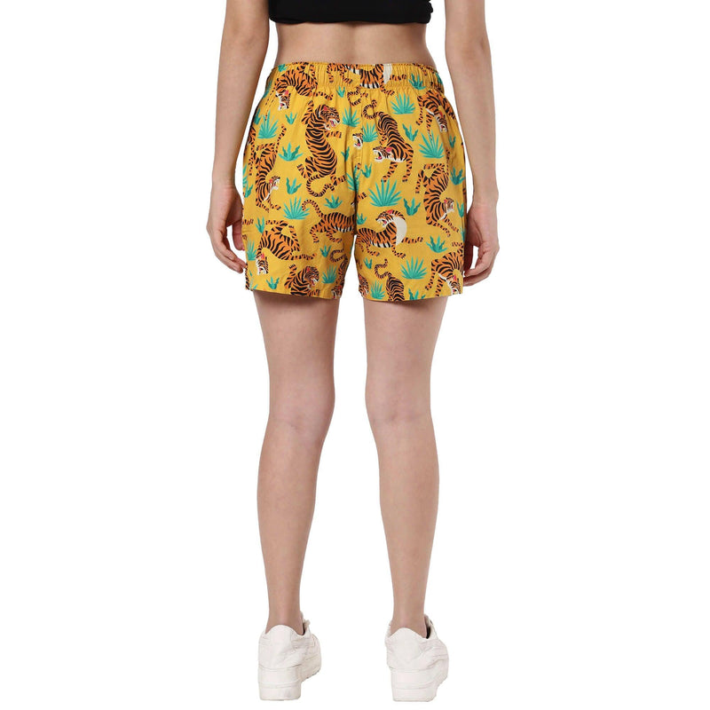 Yellow Tigers Boxer Shorts For Women