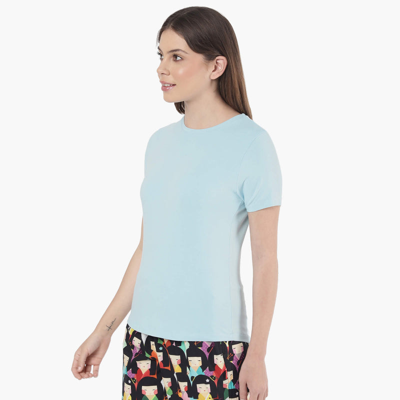 Sky Blue Solid T Shirt for Women