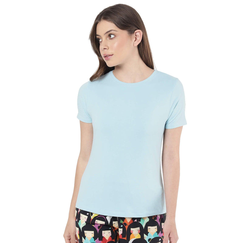 Sky Blue Solid T Shirt for Women