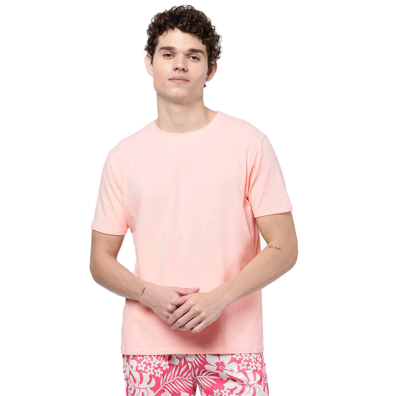 Pink Solid T-Shirt for Men