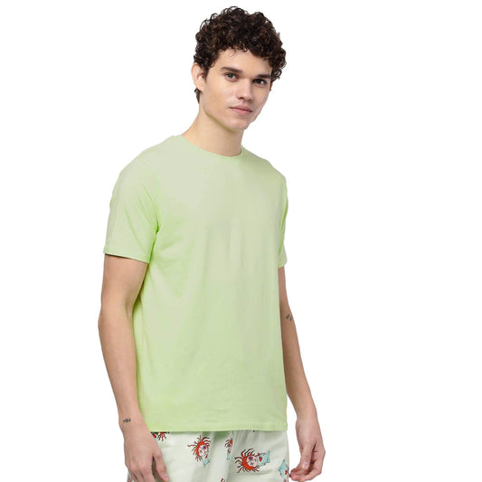 Lime Green Solid T-Shirt for Men 2000