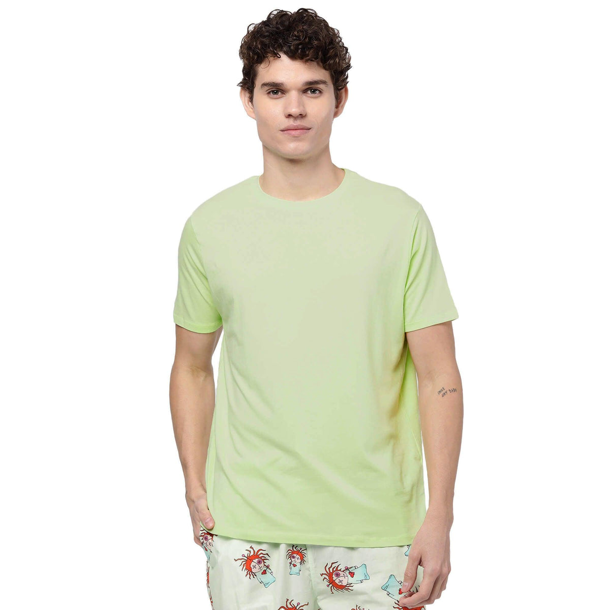 Lime Green Solid T-Shirt for Men