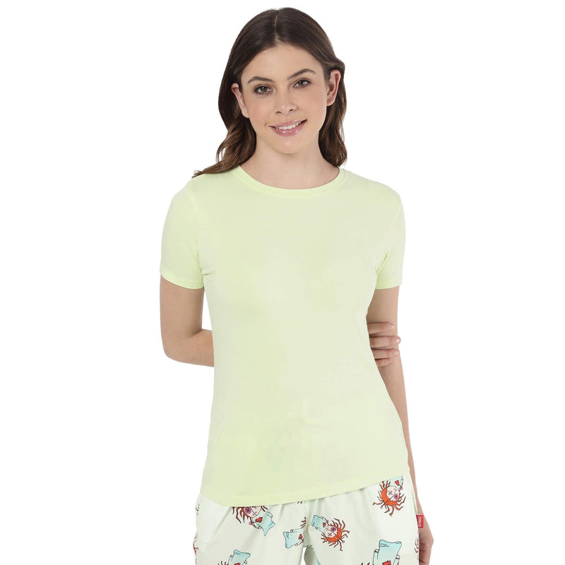 Lime Green Solid T Shirt for Women