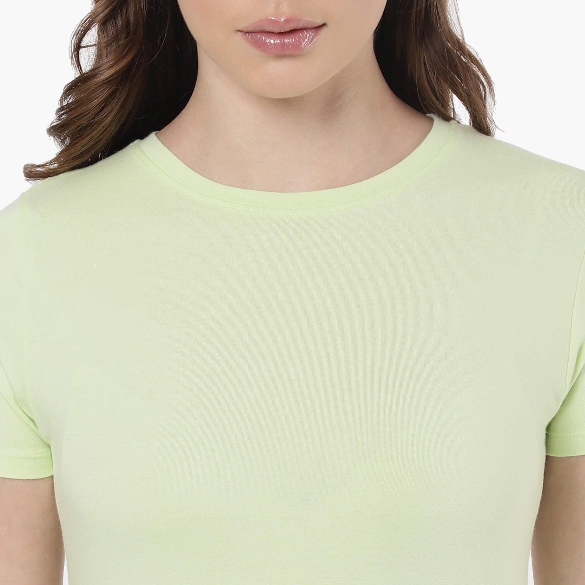 Lime Green Solid T Shirt for Women