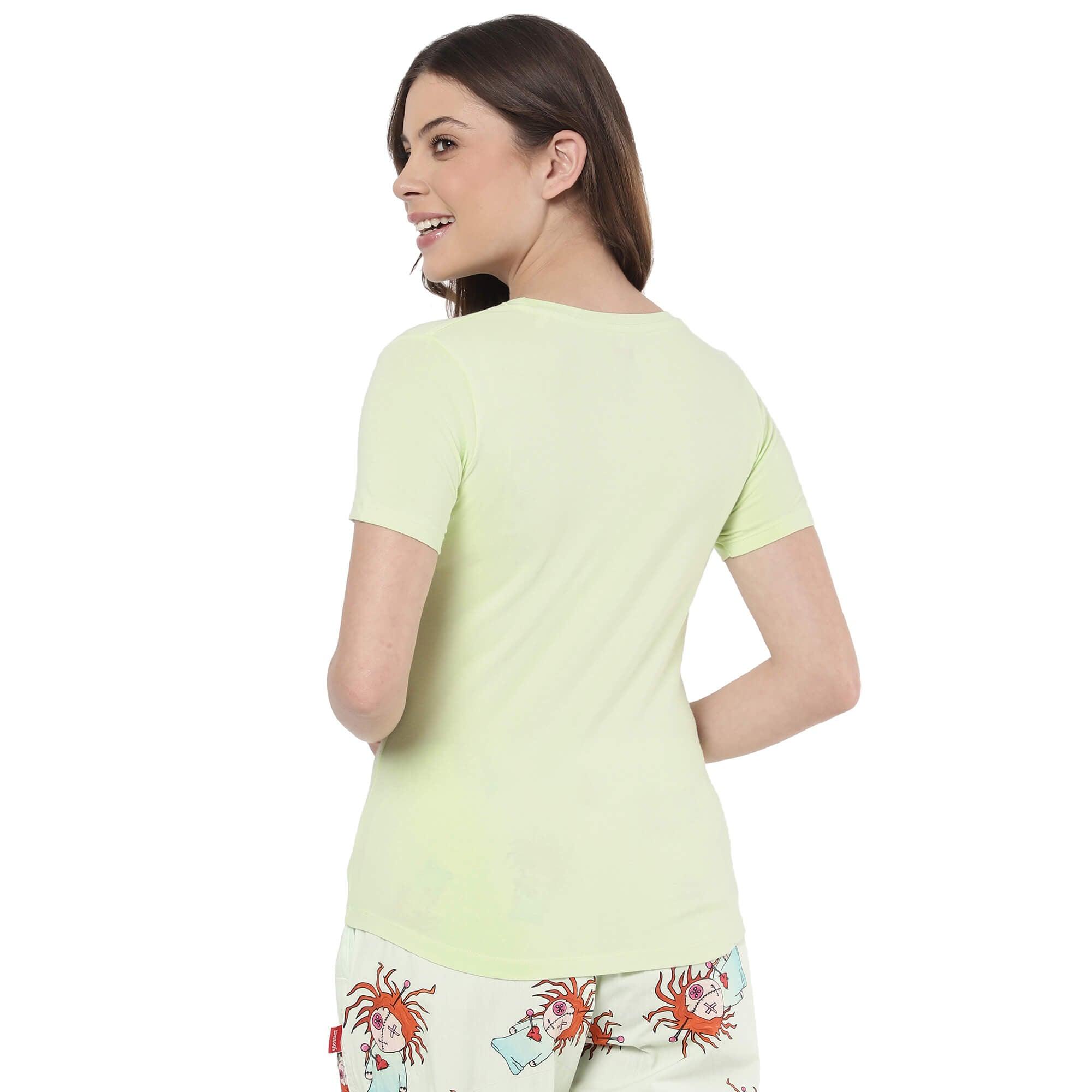 Lime Green Solid T Shirt for Women