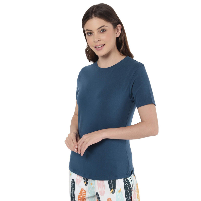 Navy Blue Solid T Shirt for Women