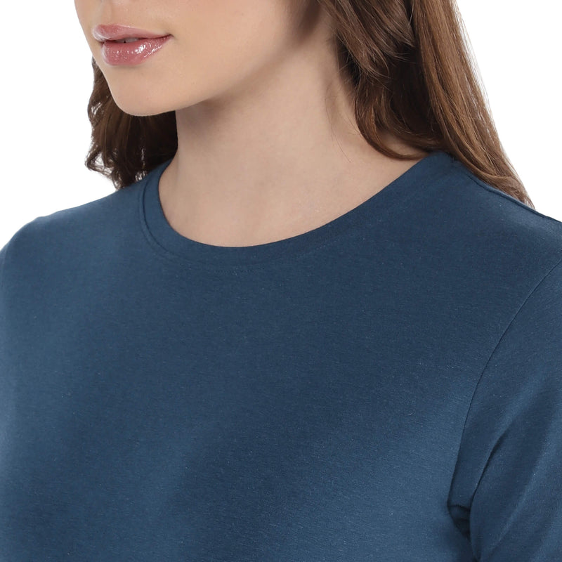 Navy Blue Solid T Shirt for Women