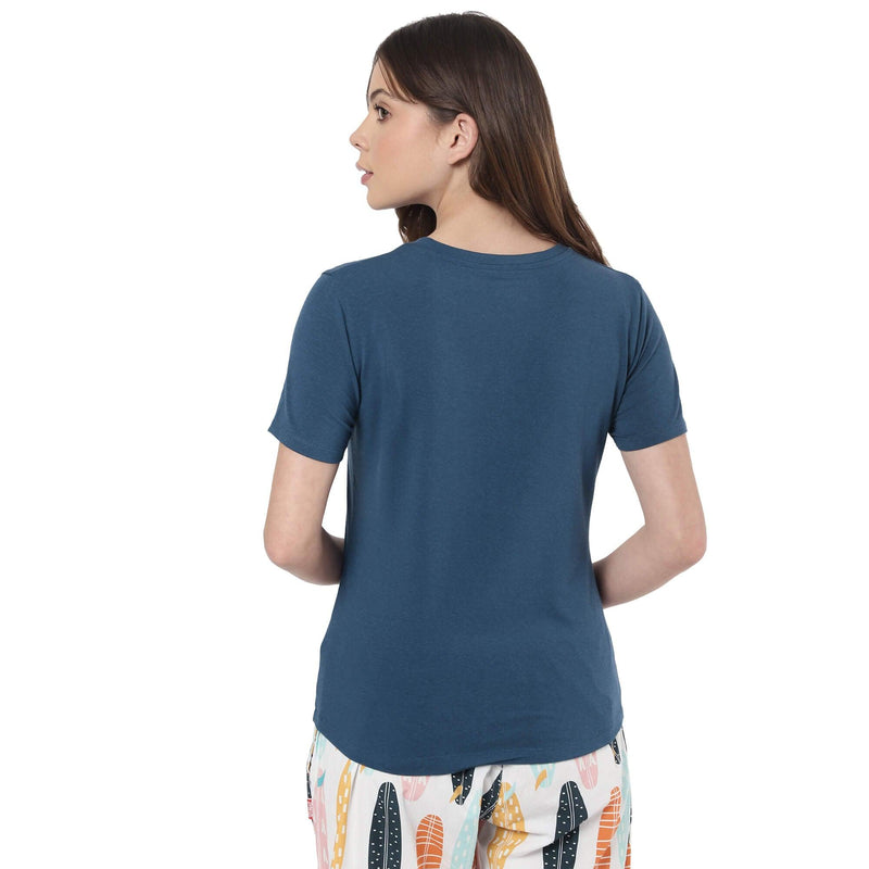 Navy Blue Solid T Shirt for Women