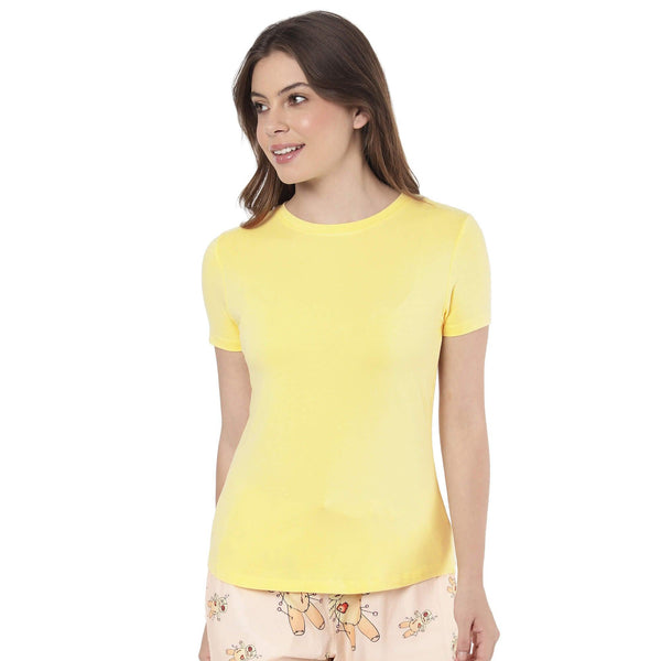 Yellow Solid T Shirt for Women
