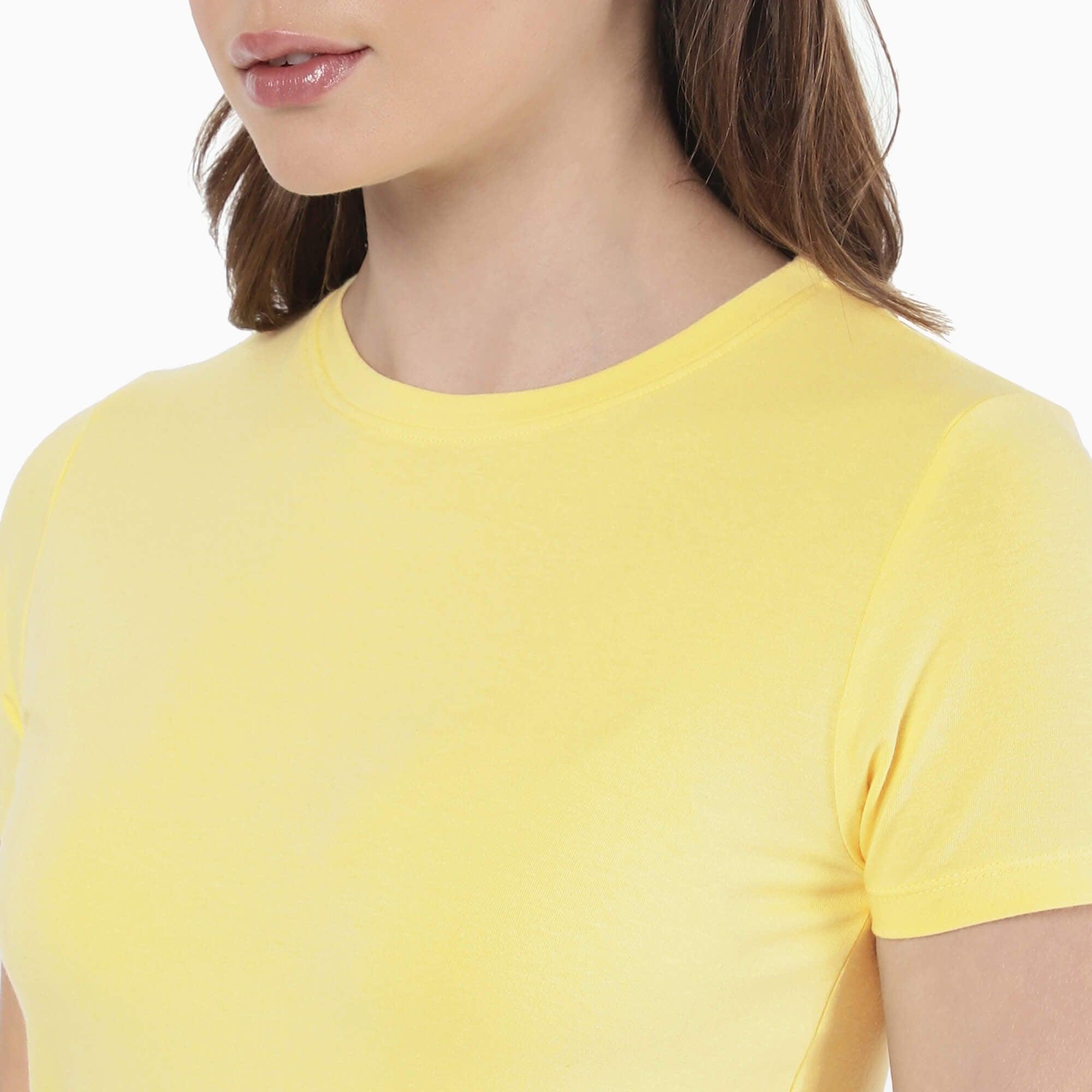 Yellow Solid T Shirt for Women